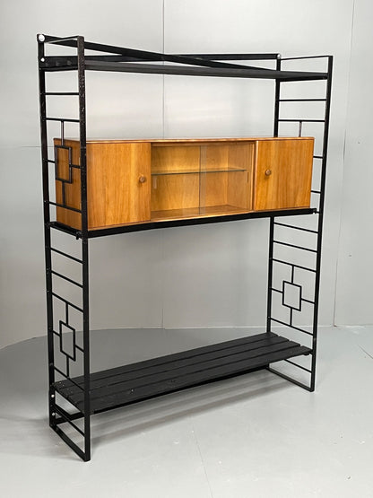 Vintage Modular Shelving Unit Walnut Cabinet Ladderax Style Black EB11043 MWOO2