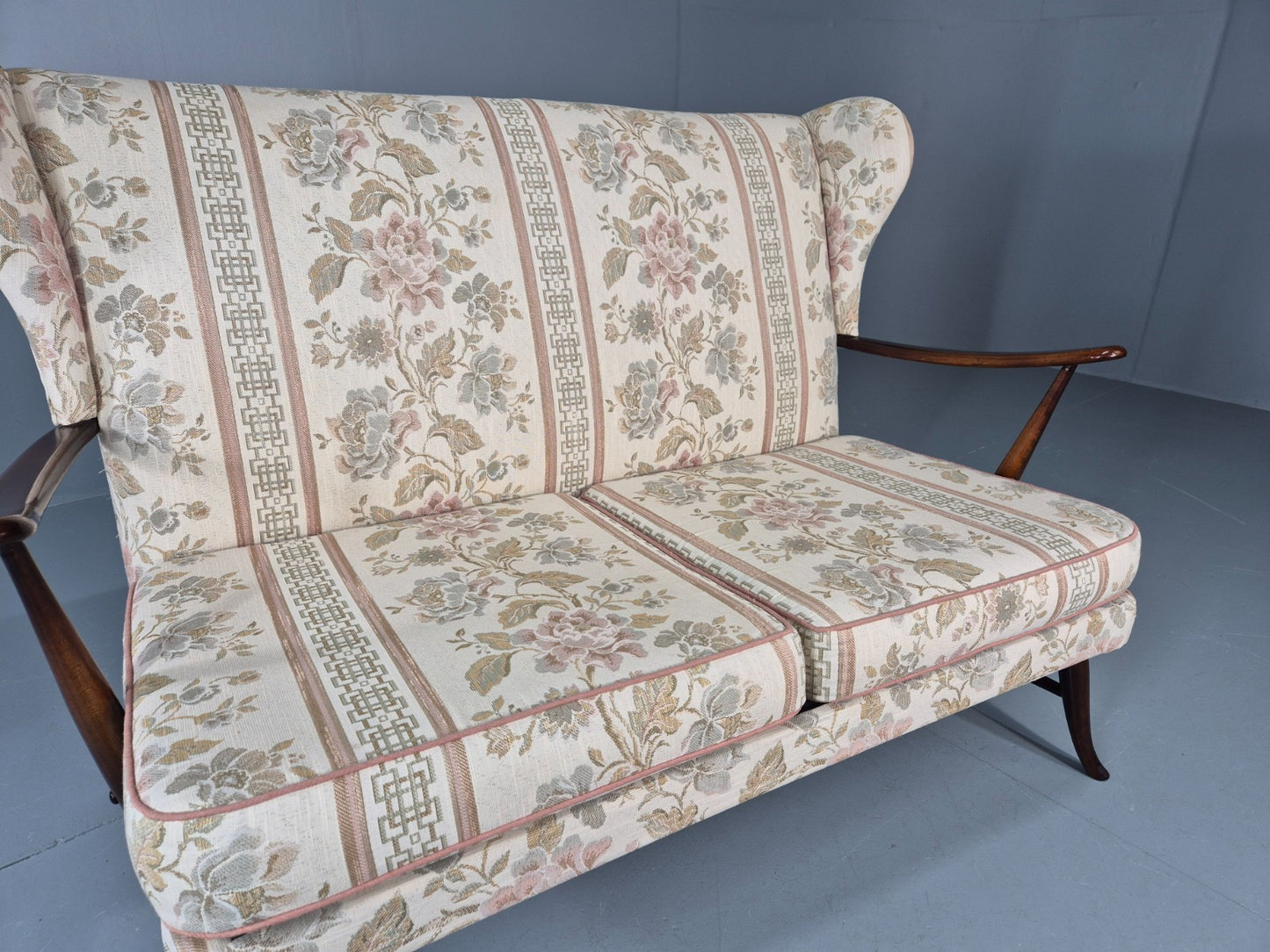 Vintage Ercol 2 Seater Sofa 1960s Floral Cotton Retro MCM EB11706 M2SS4