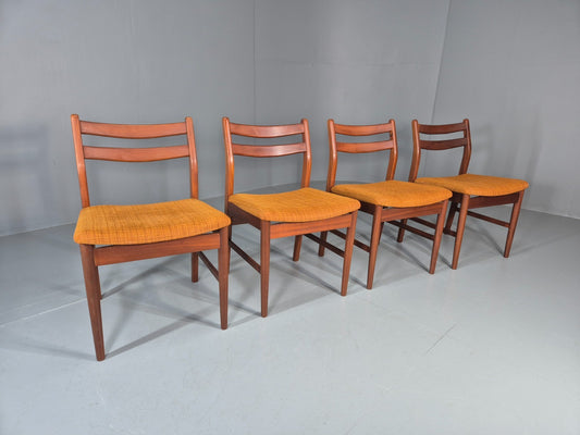 4 Vintage Teak Dining Chairs Danish 1960s Orange Wool Seats Retro  EB11654 VDIN1