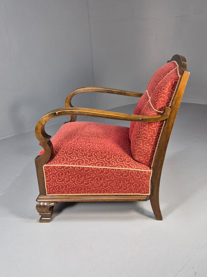 Vintage Danish Lounge Chair Red Moquette Beech Frame 1920s Antique EB8939 VCLO - UKDK FURNITURE