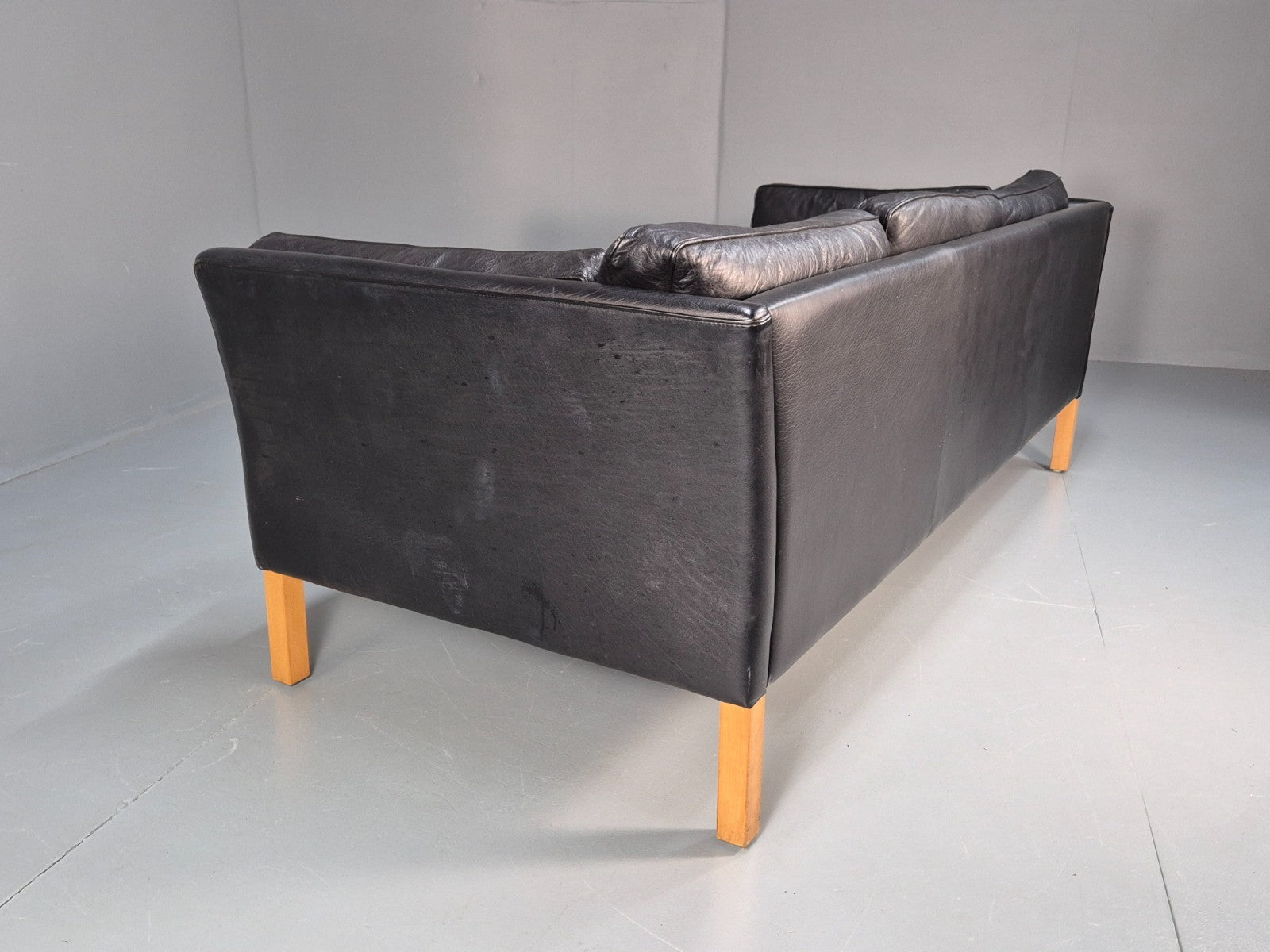 Mid Century Three Seater Sofa Vintage Danish Black Leather Retro EB10114 M3SS19