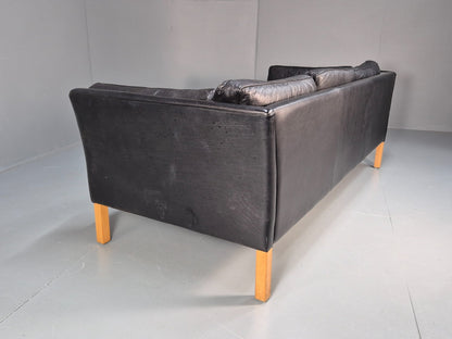 Mid Century Three Seater Sofa Vintage Danish Black Leather Retro EB10114 M3SS19