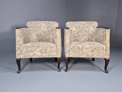 2 Vintage Danish Tub Chairs 1940s Floral Cotton 1980s Makeover EB9645 VCLO - UKDK FURNITURE