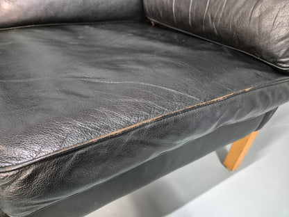 Mid Century Three Seater Sofa Vintage Danish Black Leather Retro EB10114 M3SS10