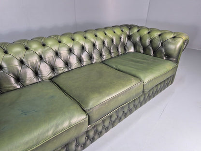 3 Seater Chesterfield Sofa Green Leather Studded Vintage EB11030 VCHE3