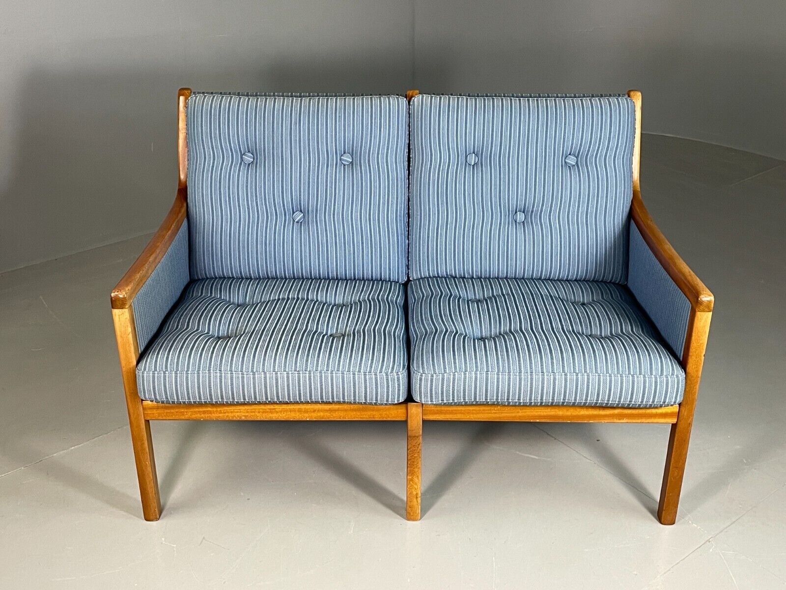 Vintage Danish 2 Seat Sofa Mahogany Frame Blue Cotton Wanscher MCM EB6970 M2SS - UKDK FURNITURE