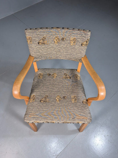 Vintage Danish Elbow Chair Tiger Motif Grey Beech Wood 1950s Retro EB8005 MDIN - UKDK FURNITURE