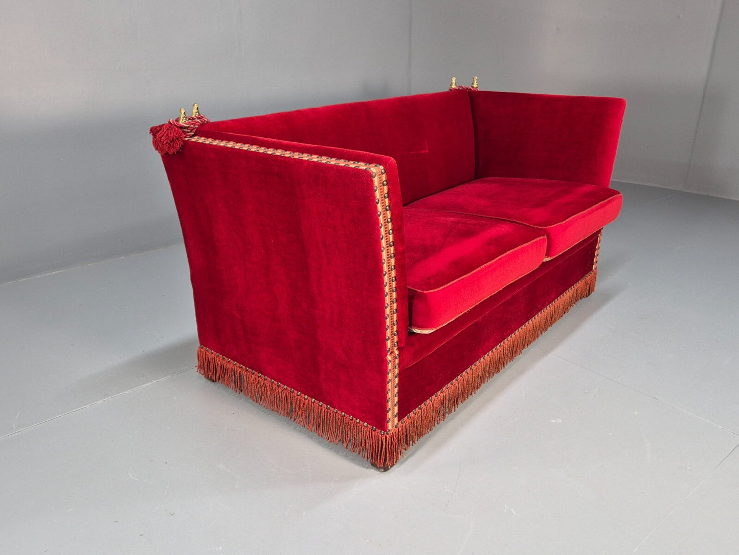Vintage Danish Knowle Sofa Red Velour Cream Reversible Cushions 60s EB9648 V2SS - UKDK FURNITURE