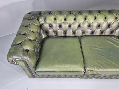 3 Seater Chesterfield Sofa Green Leather Studded Vintage EB11027 VCHE7