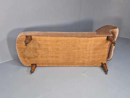 Antique Chaise Lounge Edwardian Peach Velour Turned Oak Legs 1900s  EB10705 VCHA13