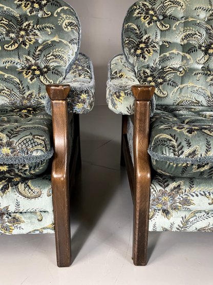 EB5517 A Pair Vintage Danish 1970s Floral Lounge Chairs, Kitsch, Retro, VCLO - UKDK FURNITURE