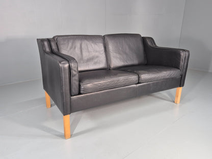 Vintage 2 Seat Sofa Danish Black Leather Mogensen Style Retro 1980s EB10464 M2SS0