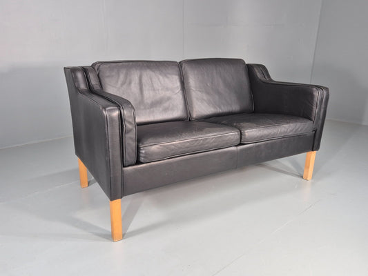 Vintage 2 Seat Sofa Danish Black Leather Mogensen Style Retro 1980s EB10464 M2SS0