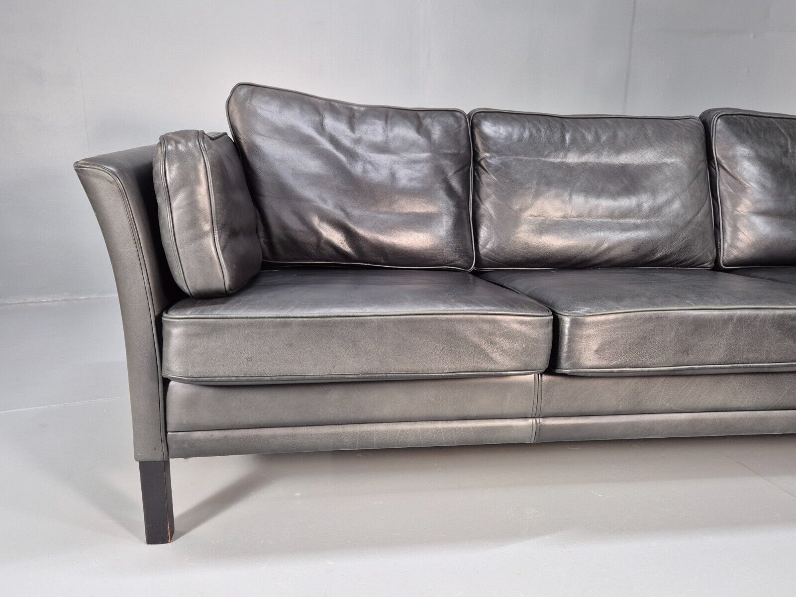 Vintage Danish 3 Seat Sofa Black Leather Mogens Hansen Retro 1970s EB8630 M3SS - UKDK FURNITURE