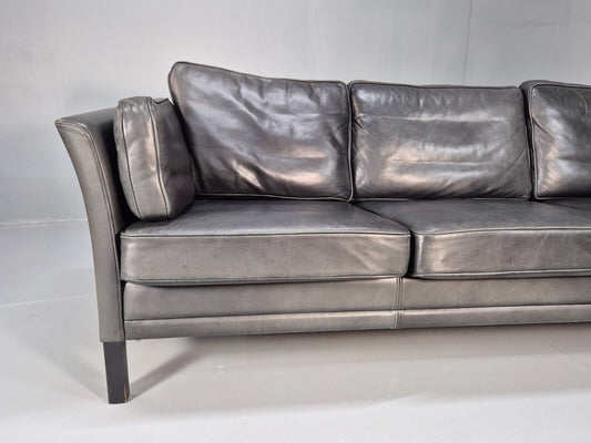 Vintage Danish 3 Seat Sofa Black Leather Mogens Hansen Retro 1970s EB8630 M3SS - UKDK FURNITURE
