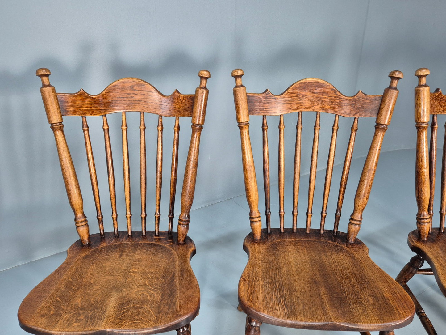 4 Vintage American Windsor Dining Chairs Solid Oak 1900s Antique EB10703 VDIN3