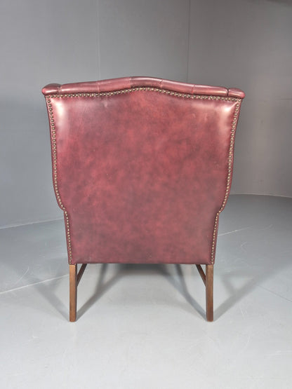 Georgian Style Wing Back Lounge Chair Red Leather Buttoned 1980s  EB10807 VLEA15