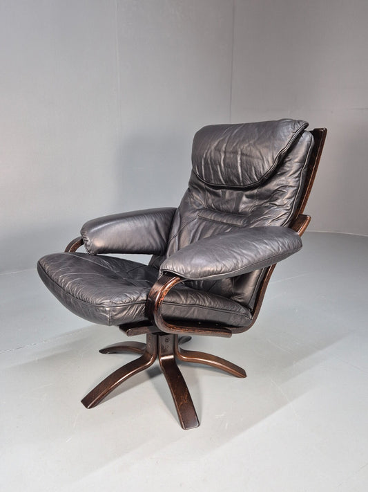 Vintage Black Leather Swivel Chair Retro Danish Design EB9276 MSWI - UKDK FURNITURE