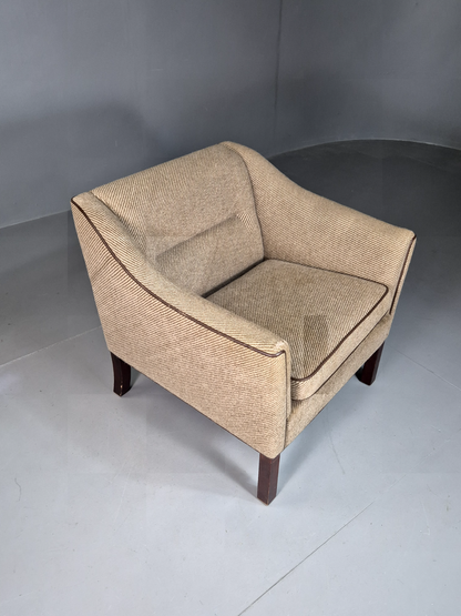 Vintage Danish Lounge Chair Brown Cream Wool 1980s Retro MCM EB7330 MNOR - UKDK FURNITURE