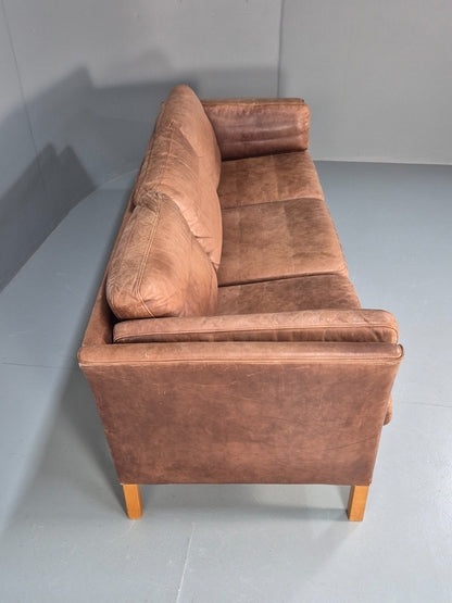 Retro Three Seater Sofa Brown Leather Danish Mid Century Design 70s EB10106 M3SS13