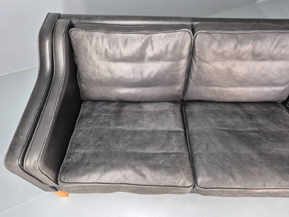 Vintage 3 Seat Sofa Black Leather Danish 1980s Retro Mid Century EB10479 M3SS7