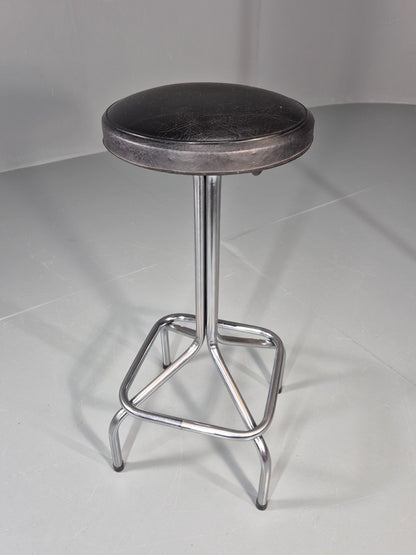 Vintage 1980s Bar Sttol Chrome and Black Vinyl Bauhaus Retro EB11275 MDIN9