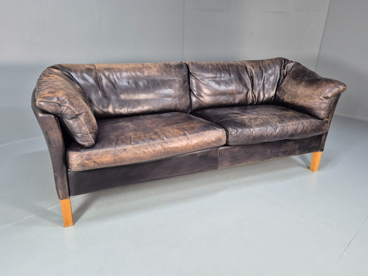 Vintage Mogens Hansen MH535 3 Seat Black Leather Sofa Danish EB10054 M3SS0