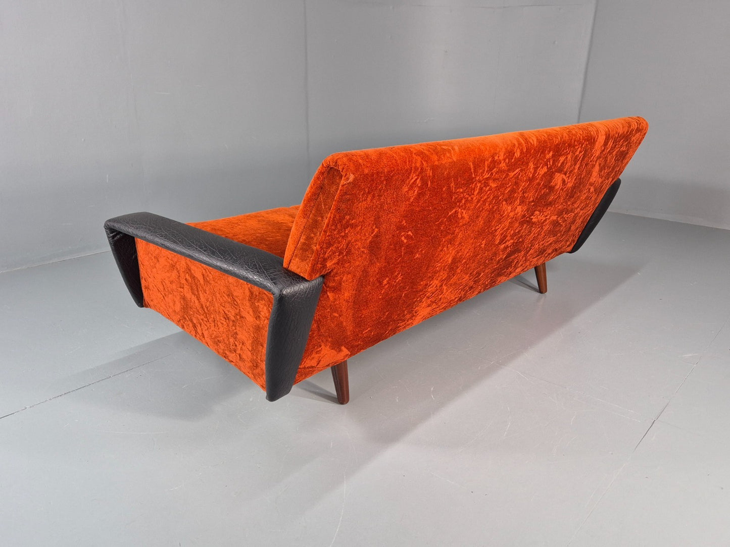 Vintage 3 Seater Sofa Vinyl Orange Velour 1960s Retro Mid Century EB11333 M3SS18