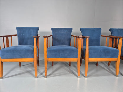 6 Art Deco Style Elbow Chairs Scandinavian Modern Blue Velvet   EB10935 VDIN2