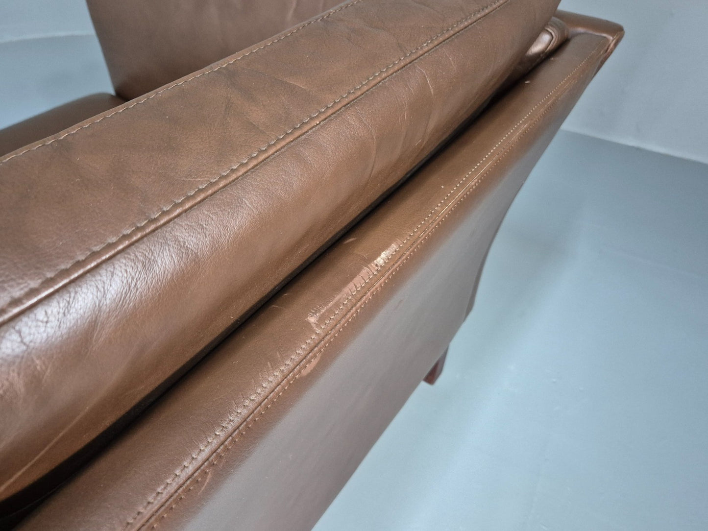 Mid Century Three Seater Sofa Brown Leather Danish Retro 1970s  EB10722 M3SS22