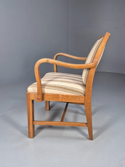 Art Deco Oak Elbow Chair 1930s Vintage Danish Design Striped Brown EB9661 VCLO - UKDK FURNITURE