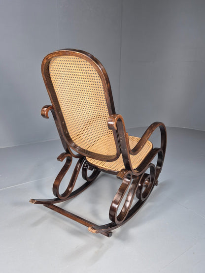 Vintage Rocking Chair Rattan and Bentwood Thonet Style 1970s Retro EB8945 VBER7