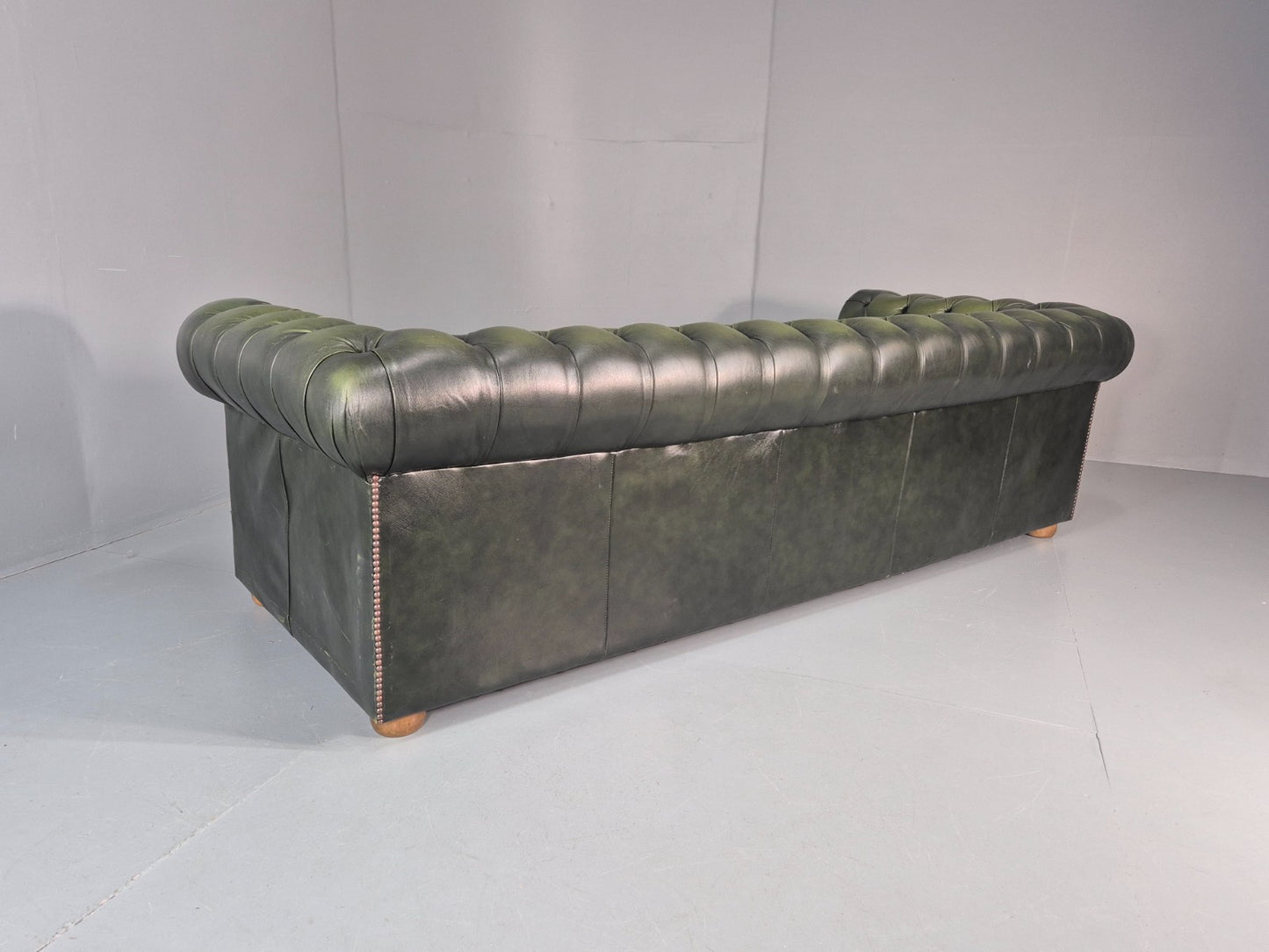 3 Seater Chesterfield Sofa Green Leather Studded Vintage EB11024 VCHE22