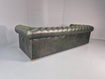3 Seater Chesterfield Sofa Green Leather Studded Vintage EB11024 VCHE22