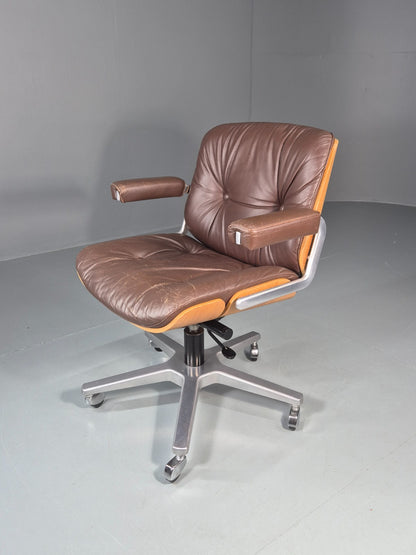 Stoll Giroflex Office Chair Vintage Brown Leather Swivel Reclining EB10998 MSWI0