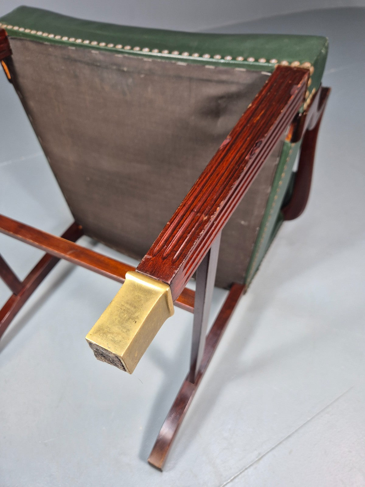 Georgian Style Elbow Chair Green Leather Mahogany Frame Danish 1970 EB10809 VLEA15