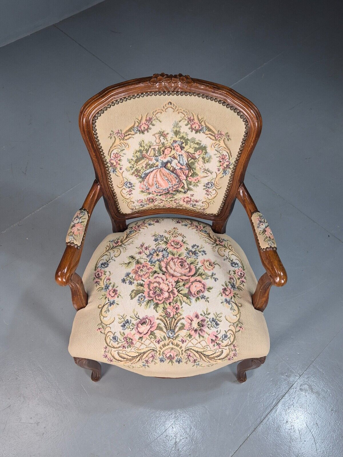 Vintage Danish Lounge Chair Fauteuil Floral Tapestry Hardwood Retro EB8083 VCAR - UKDK FURNITURE