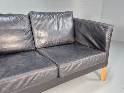 Vintage Danish 2 Seat Sofa Black Leather 1980s Retro MCM EB8618 M2SS - UKDK FURNITURE