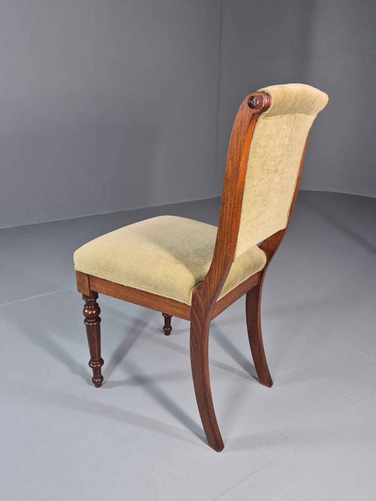 Antique Danish Dining Chair Mahogany Frame 1850s Green Velour EB11321 VDIN9