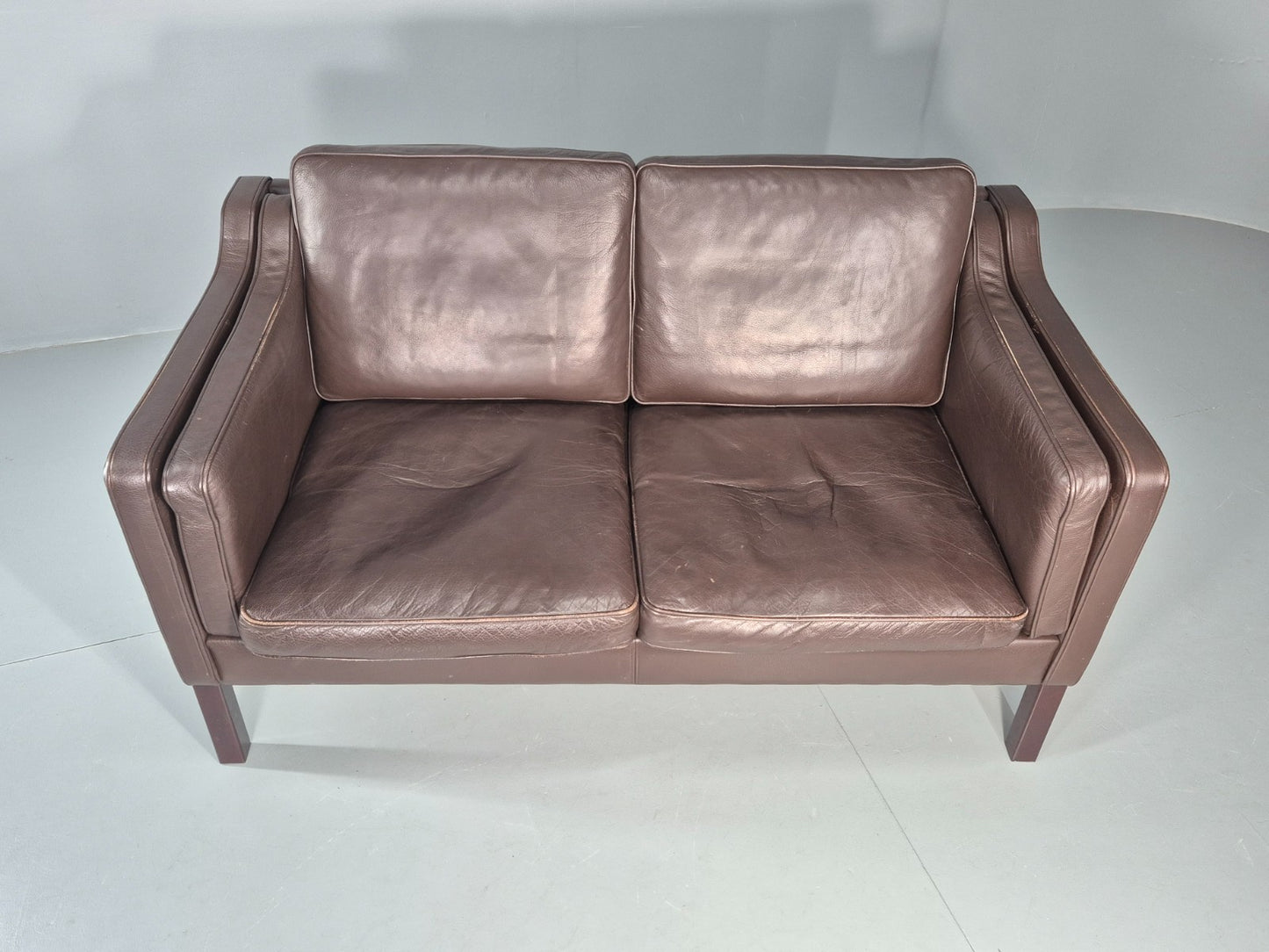 Vintage Danish 2 Seat Settee 1970s Danish Brown Leather Retro MCM EB11633 M2SS5