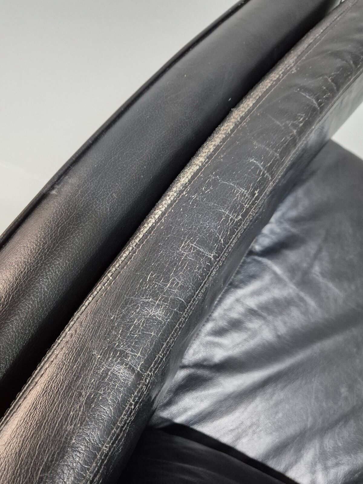 Vintage Danish 3 Seat Sofa Black Leather and Vinyl Straight Back EB8616 M3SS - UKDK FURNITURE