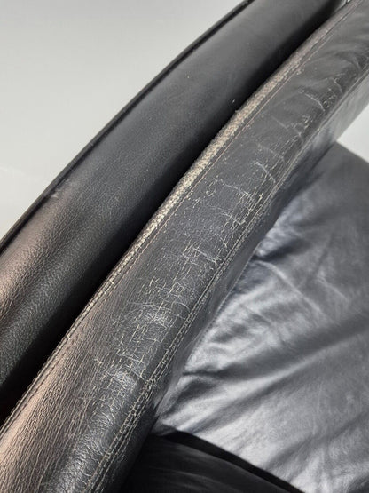 Vintage Danish 3 Seat Sofa Black Leather and Vinyl Straight Back EB8616 M3SS - UKDK FURNITURE