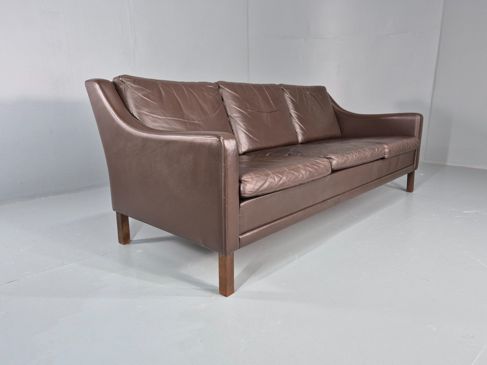 Vintage 3 Seat Leather Sofa 1970s Danish Brown Mid Century Retro EB10519 M3SS15