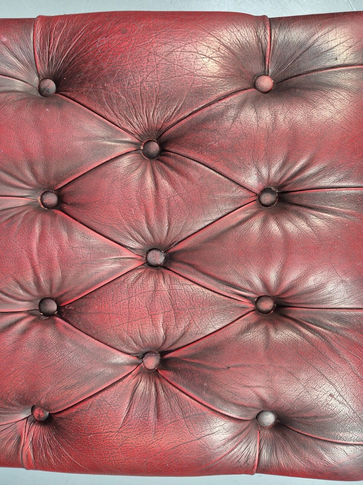 Vintage Red Leather Chesterfield Queen Anne Style Footstool Retro EB9389 VWOO - UKDK FURNITURE
