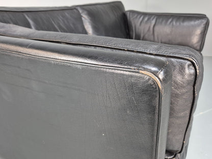 Retro Danish Two Seater Sofa Danish Black Leather 1980s MCM EB10120 M2SS12