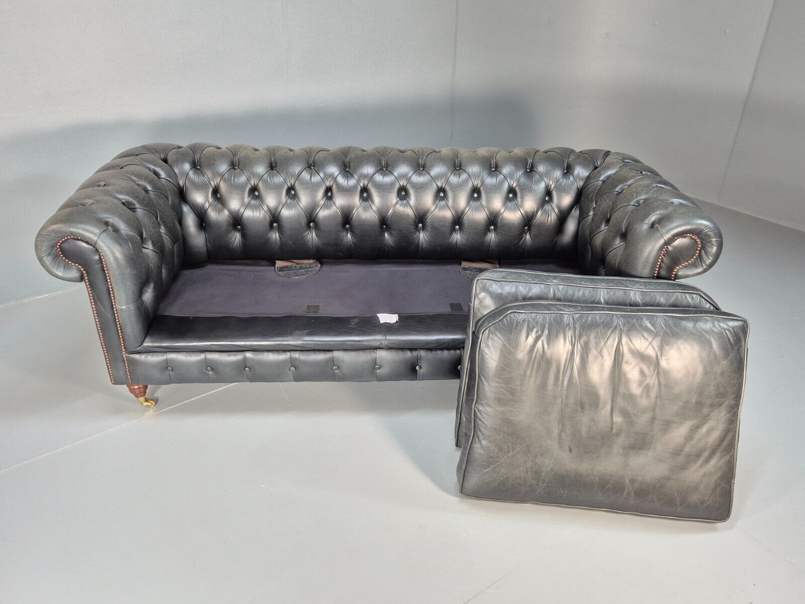 A Vintage Chesterfield Faded Black Leather 3 Seat Quality Build EB9161 VCHE - UKDK FURNITURE