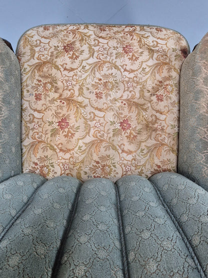 Antique Mahogany Shell Back Cream And Green Armchair Floral Pattern EB9531 VCLO - UKDK FURNITURE