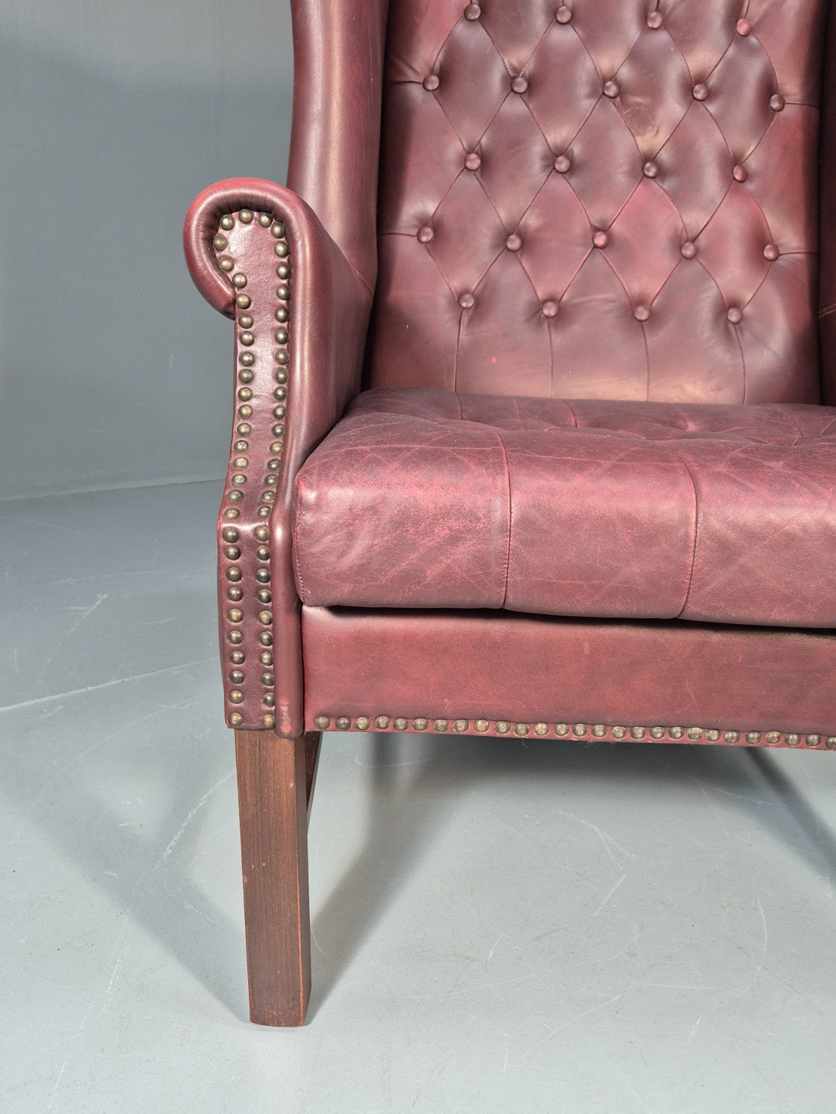 Georgian Style Wing Back Lounge Chair Red Leather Buttoned 1980s  EB10807 VLEA3