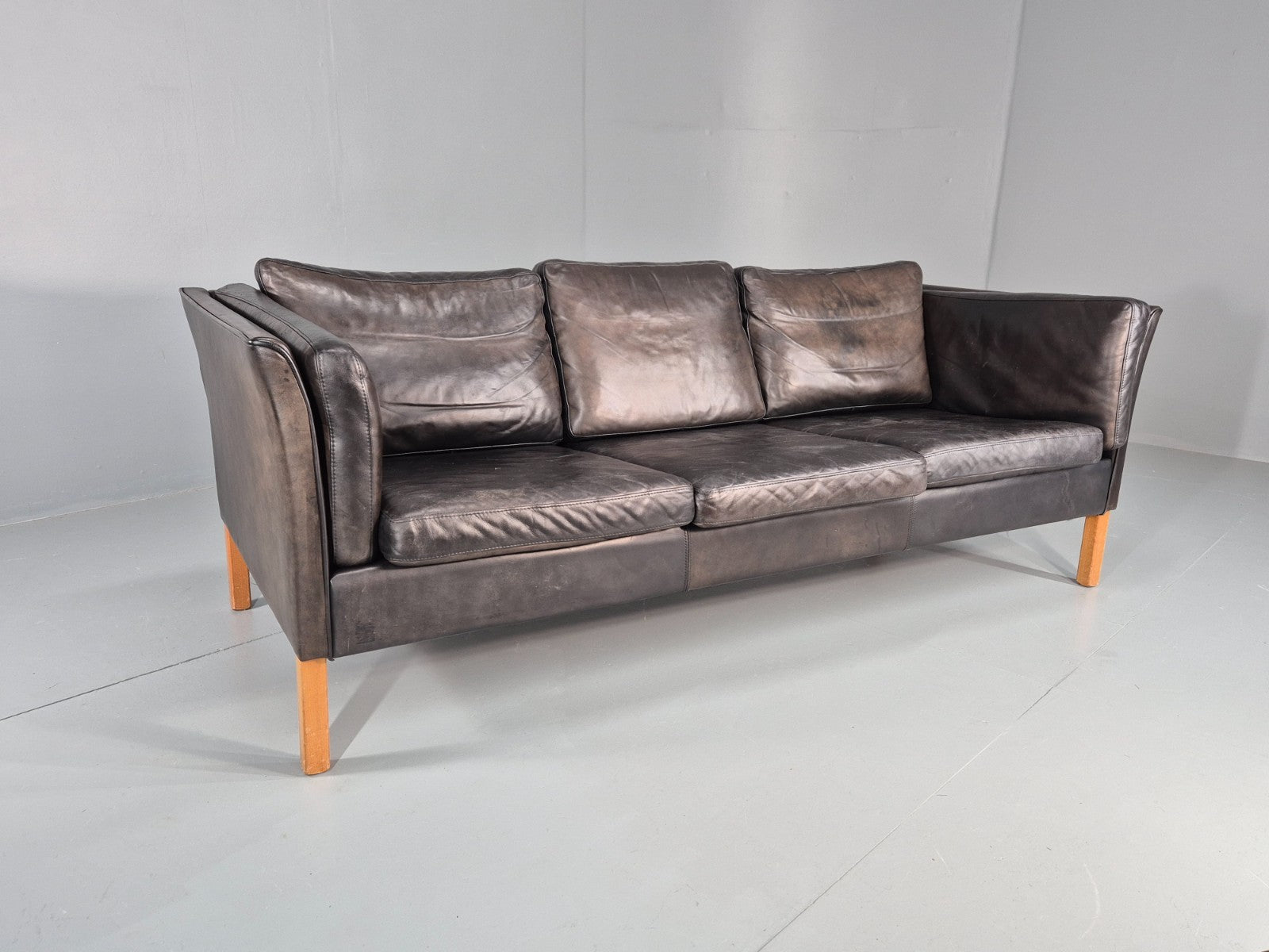 Vintage 3 Seat Sofa Danish Black Leather Vemb MCM Retro 1980s  EB10478 M3SS0