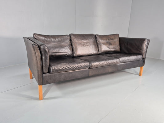 Vintage 3 Seat Sofa Danish Black Leather Vemb MCM Retro 1980s  EB10478 M3SS0